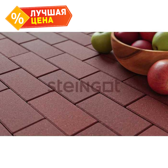Плитка тротуарная Steingot Моно, Прямоугольник, фаска 1,5x1,5, темно-красный, 200x100x40 мм